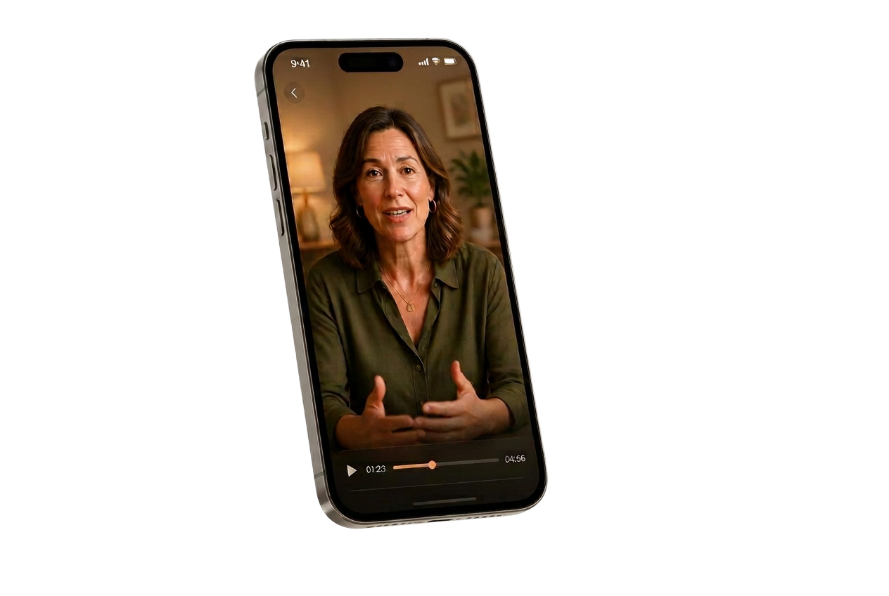 Video interview on iPhone with a woman speaking to camera